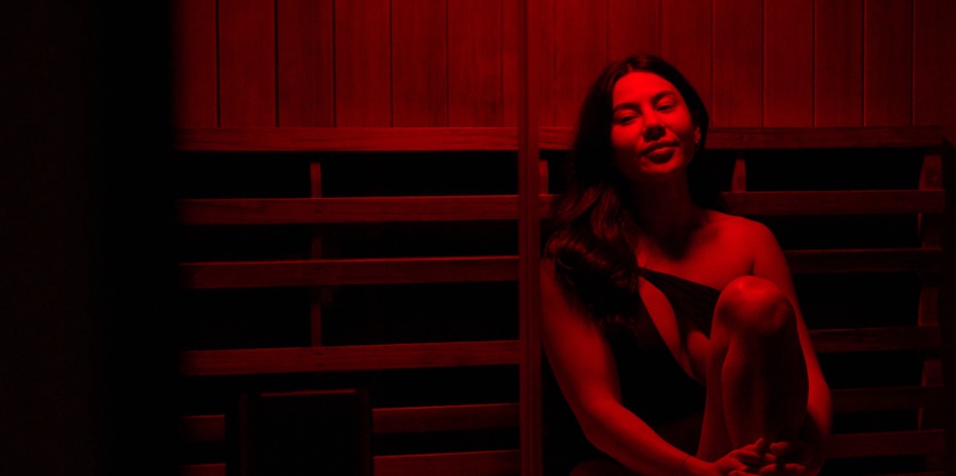 Relaxing inside a Reset infrared sauna